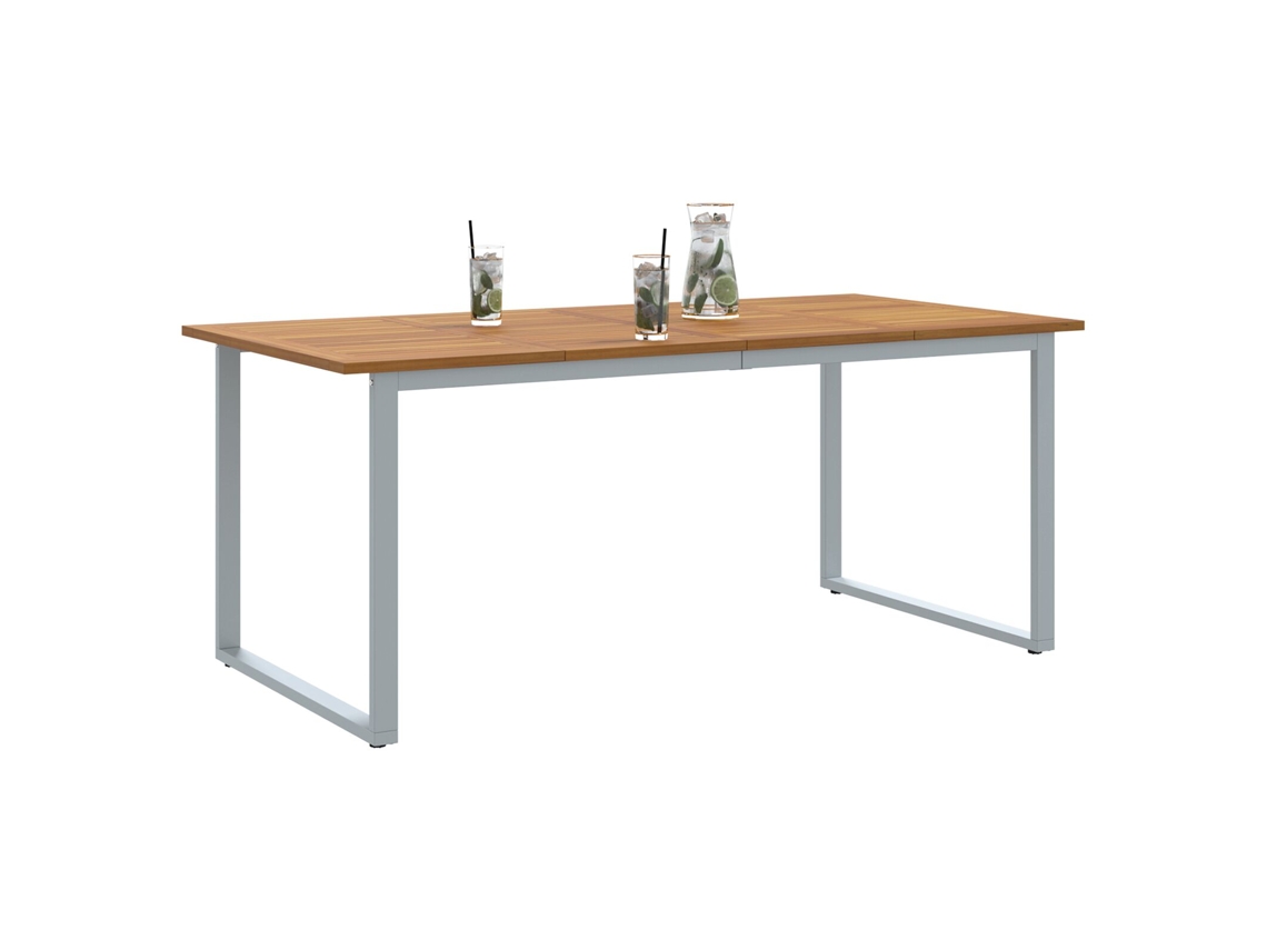 Mesa De Jantar Externa Cinza 180x90x75 Cm Aço E Madeira Sólida De Acácia Lovely Home