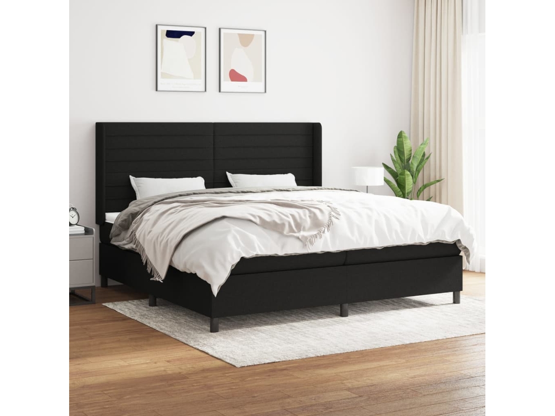 vidaXL Cama com molas/colchão 200x200 cm tecido preto