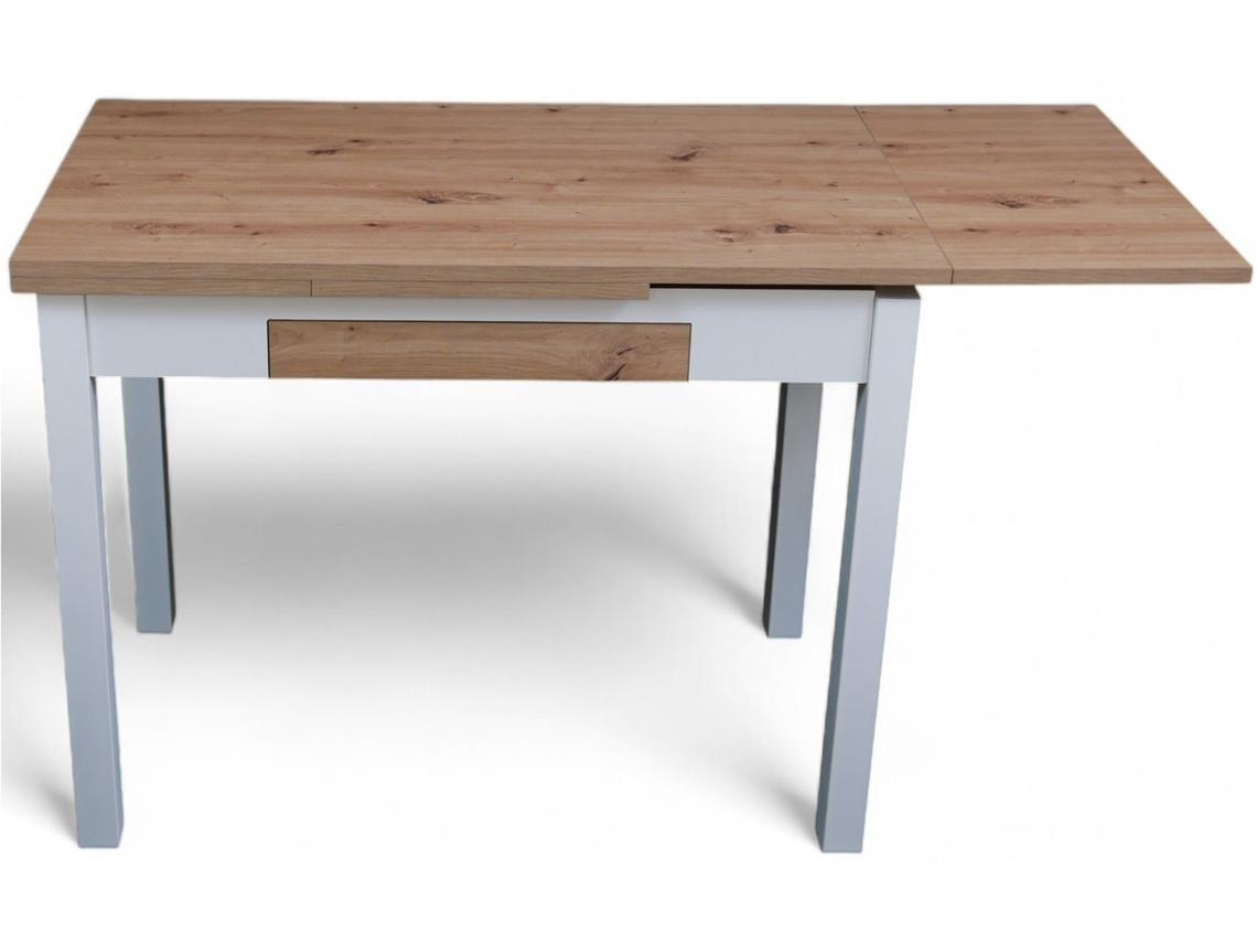 Mesa de cozinha extensível Isabel em madeira melamínica e anel branco GSMESAS (120/184x80x75cm)