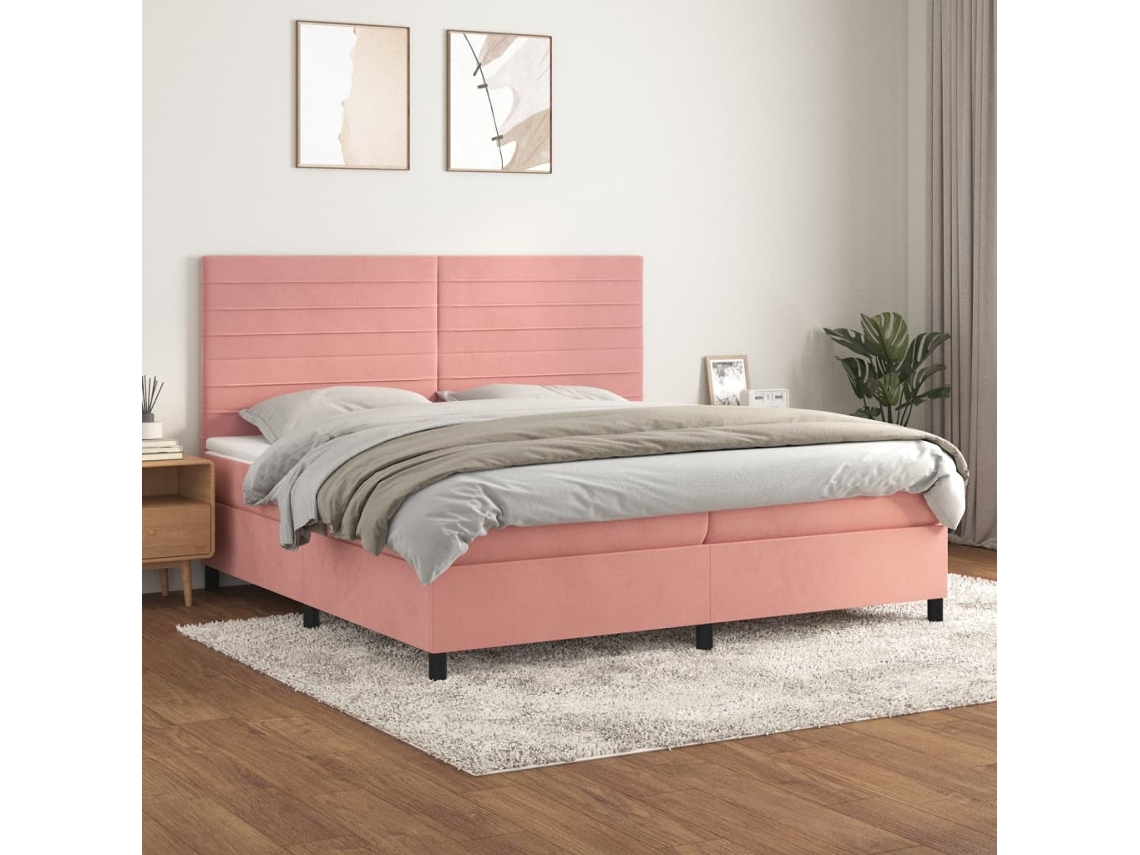 Cama box spring VIDAXL Cor-de-rosa Veludo (200x200 cm)