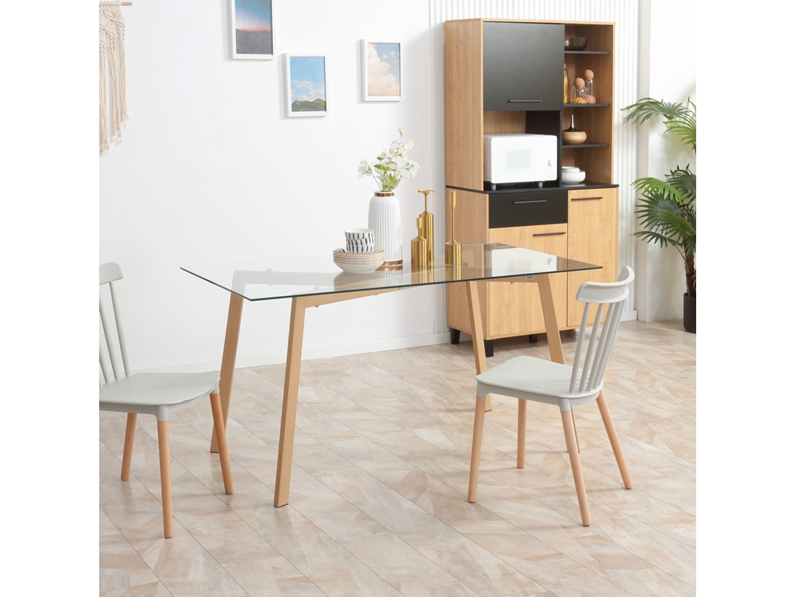 Mesa de Jantar Vidro Temperado e Aço cor Bicolor 150x75x76 cm HOMCOM