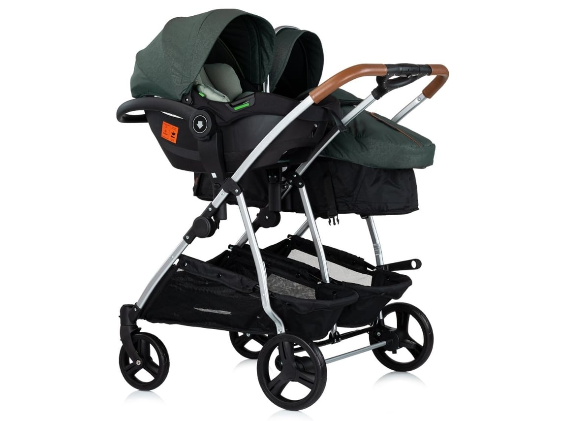 Carrinho De Bebê Duplo Chipolino Smart Basil Duo Com 1 Cadeirinha De Carro Do Grupo 0