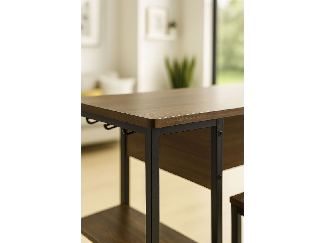 Set Bar Mesa Alta Com Suporte Para Garrafas 2 Bancos Carbar Preto Presentes Miguel