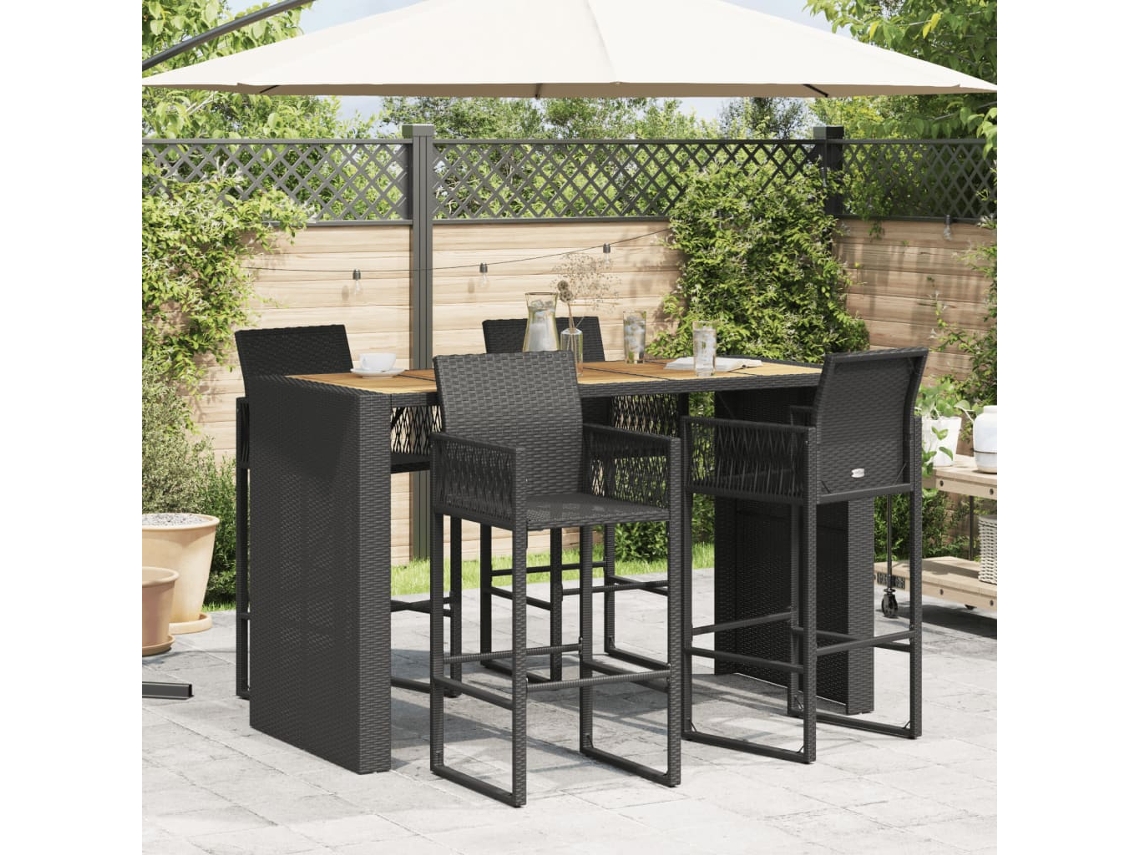 Mesa De Bar Para Jardim Mesa Para Exterior Com Tampo Em Acácia Vime Pe Preto Lovely Home