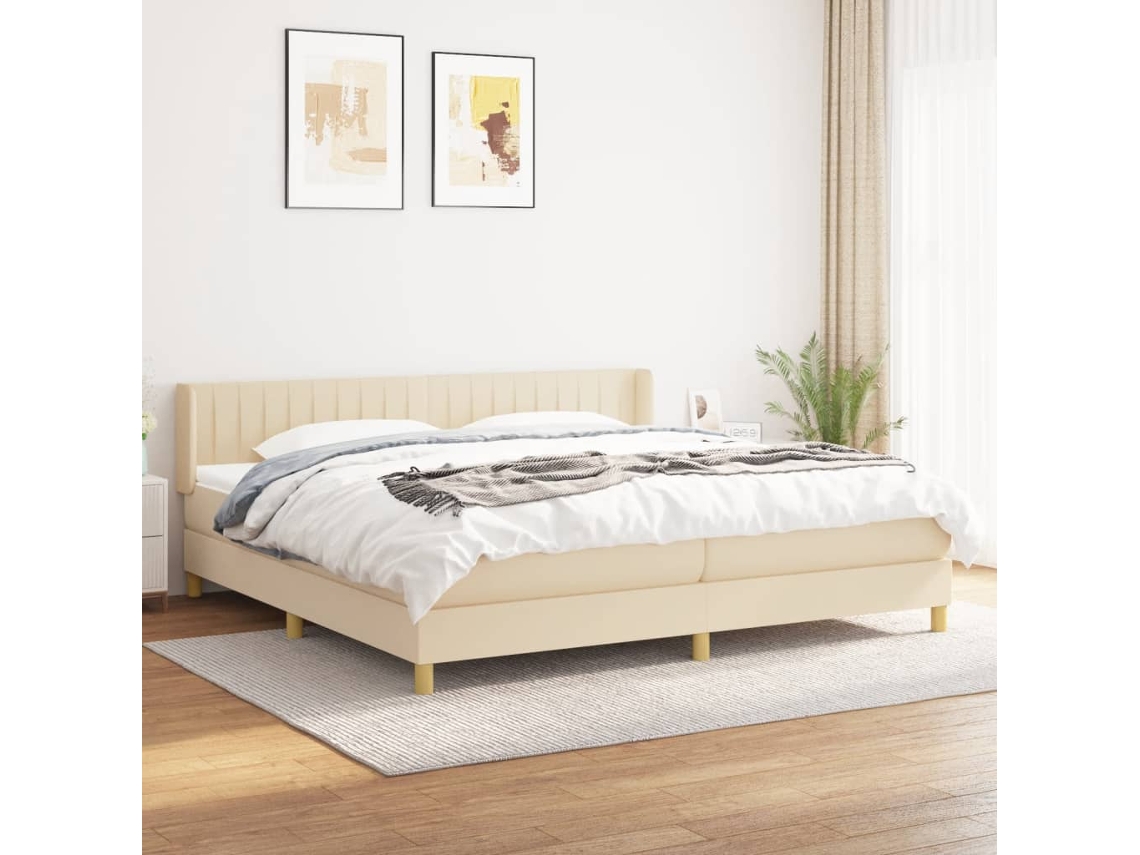 vidaXL Cama com molas/colchão 200x200 cm tecido cor creme