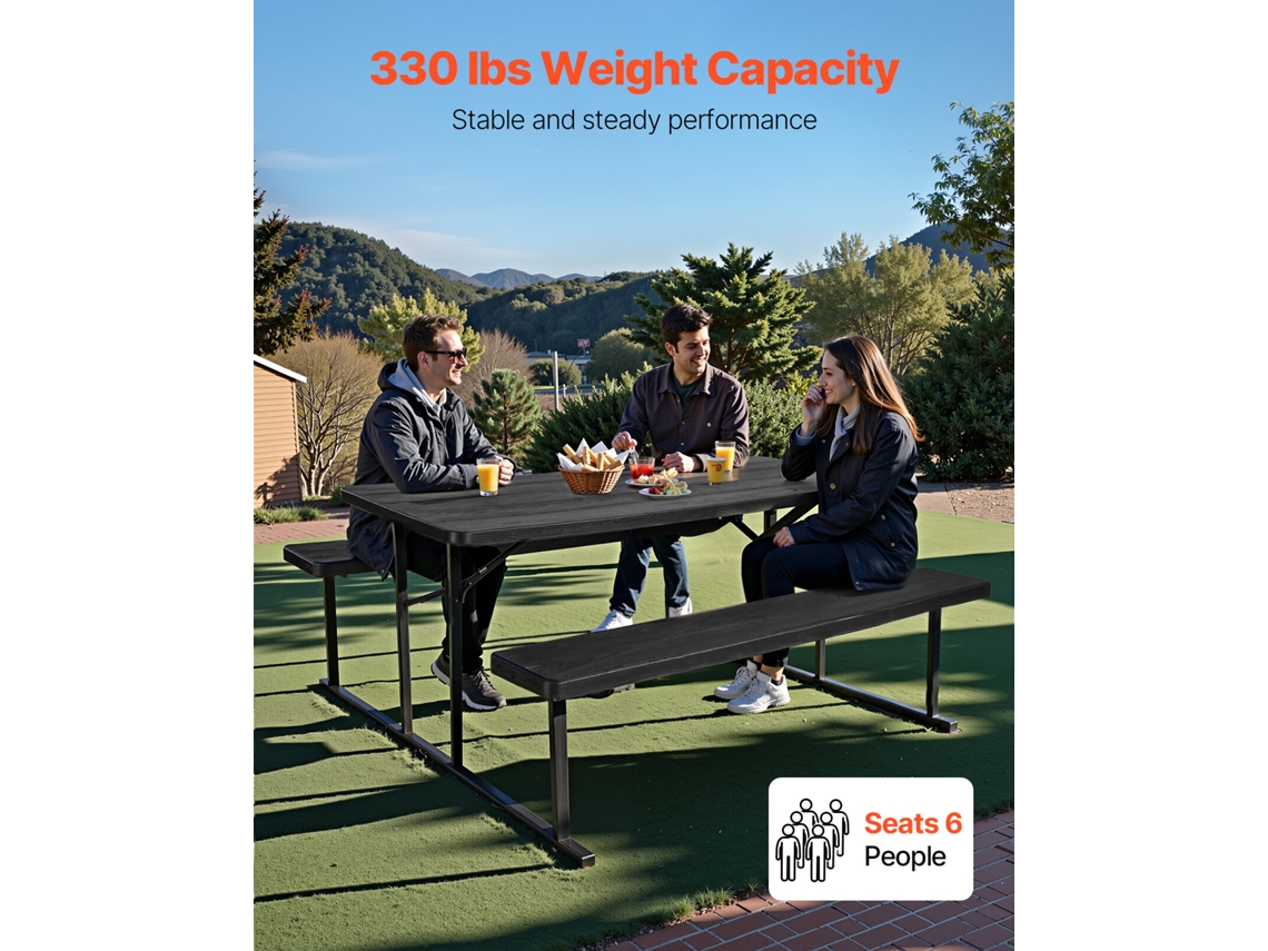 Mesa Piquenique Dobrável Em Aço Para Camping Mesa Para Jardim, Preta Vevor