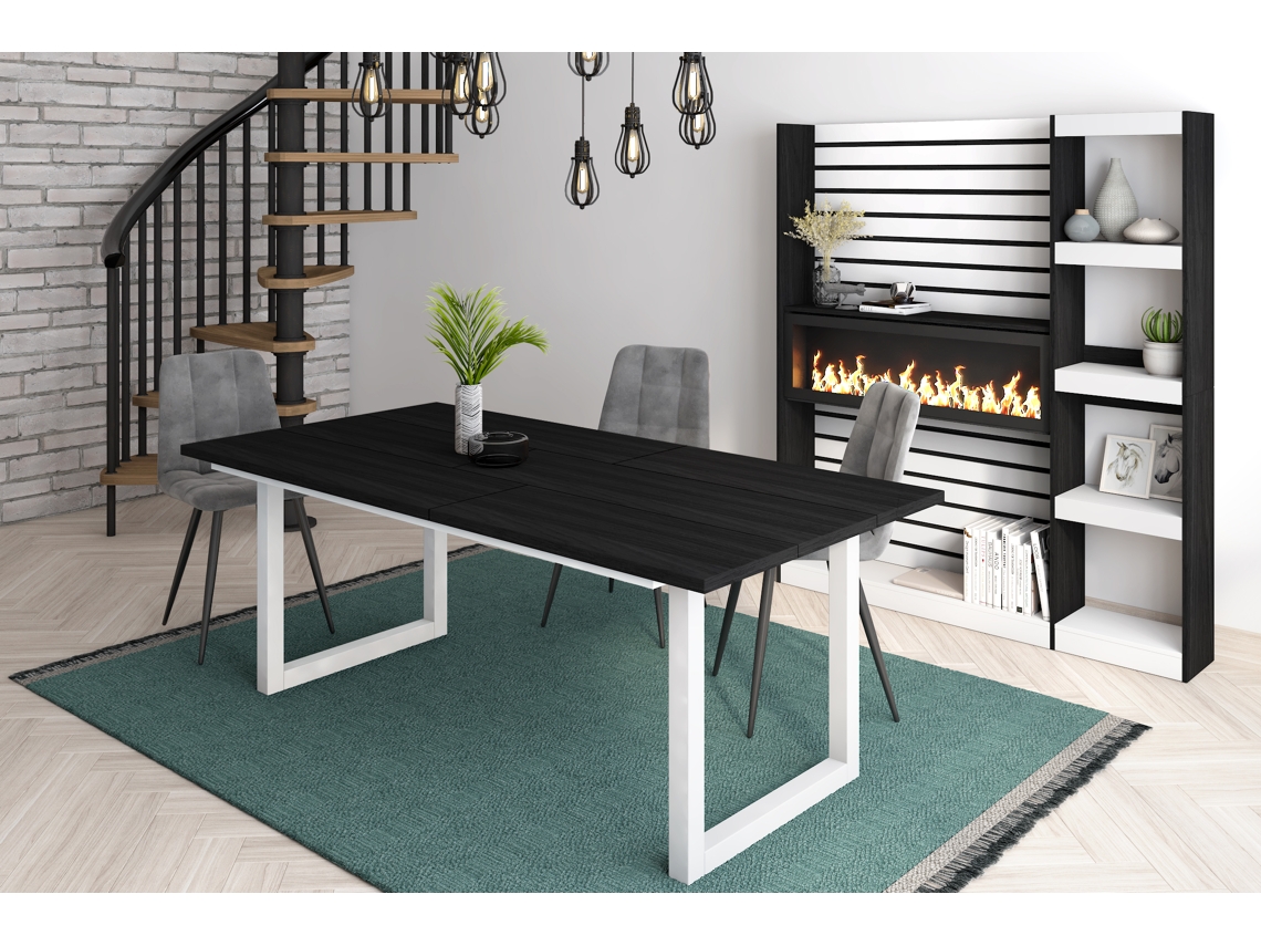 Mesa de Refeição SKRAUT HOME Tetrix 10 Lugares (Preto - Melamina - 194 x 90 x 75 cm)