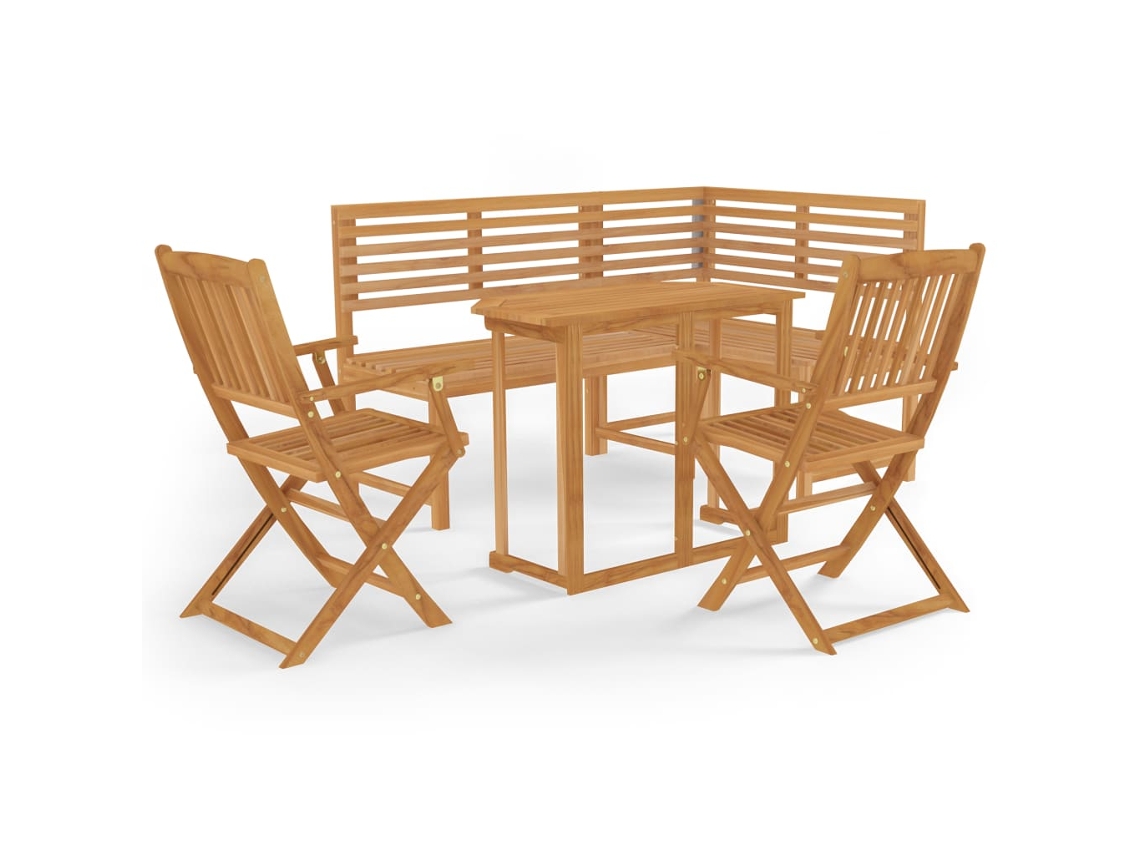 Conjunto Bistrô de Jardim com 4 Peças em Madeira de Acácia Maciça