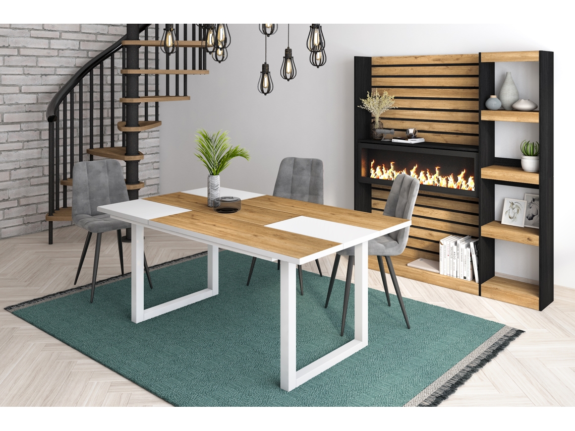 Mesa de Sala de Jantar 8 Pessoas 170 Ideal para Reuniões Familiares Oak e Branco Estilo Industrial DUERMETE ONLINE