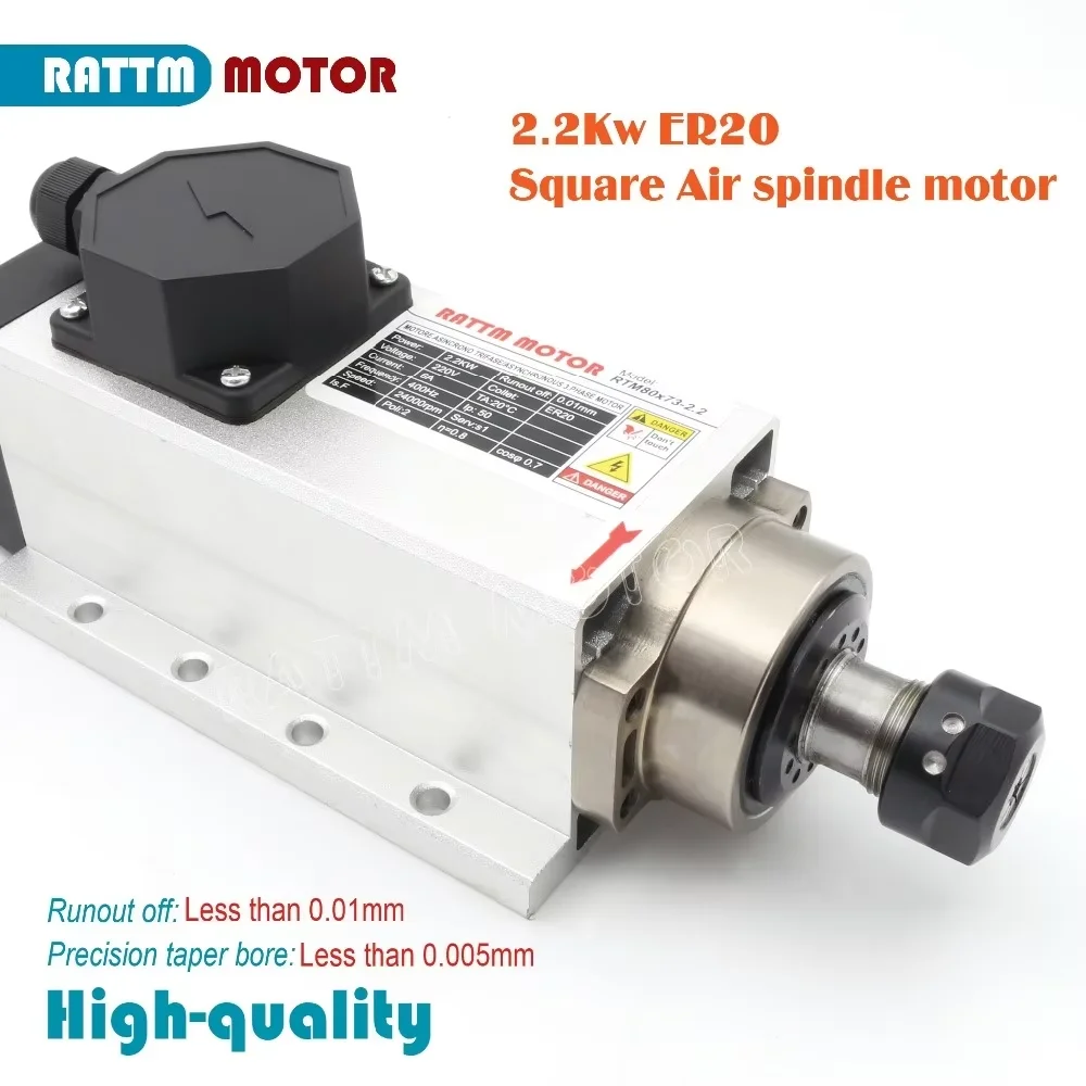 Motor De Spindle Quadrado Refrigerado A Ar, Potãªncia De 2,2kw, Velocidade De 24000rpm, 2.2kw Spindle Oem