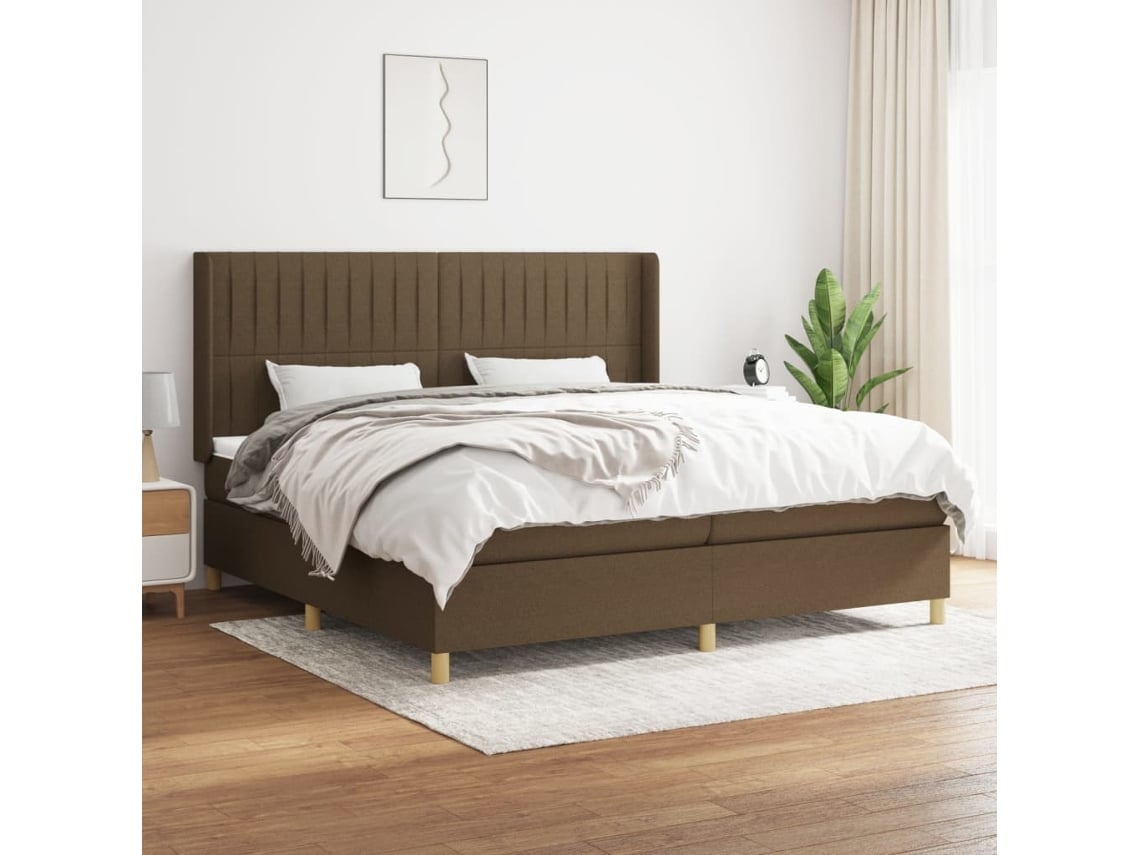 vidaXL Cama com molas/colchão 200x200 cm tecido castanho-escuro
