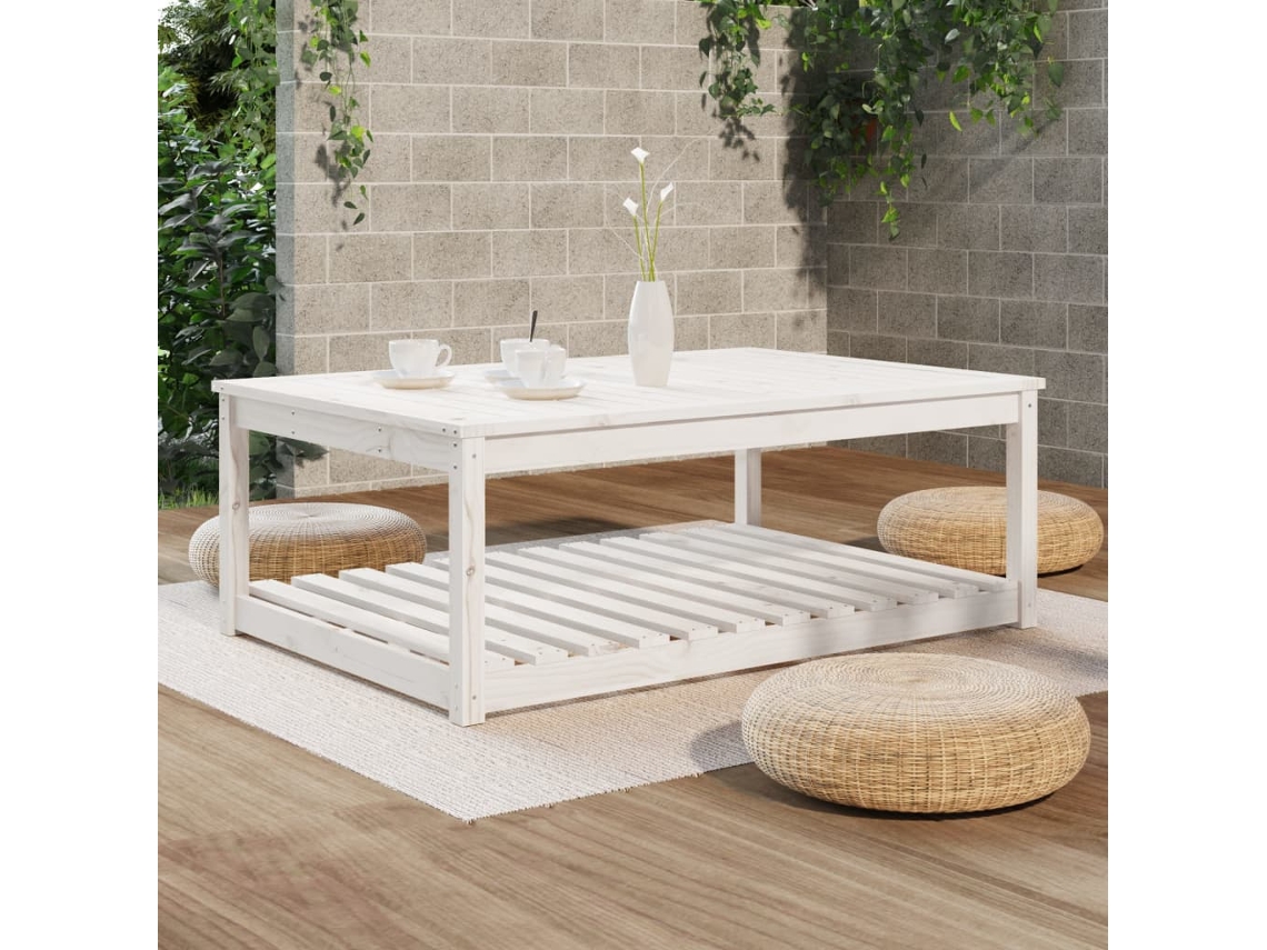 Mesa De Jardim 121x82,5x45 Cm Madeira De Pinho Maciça Branco
