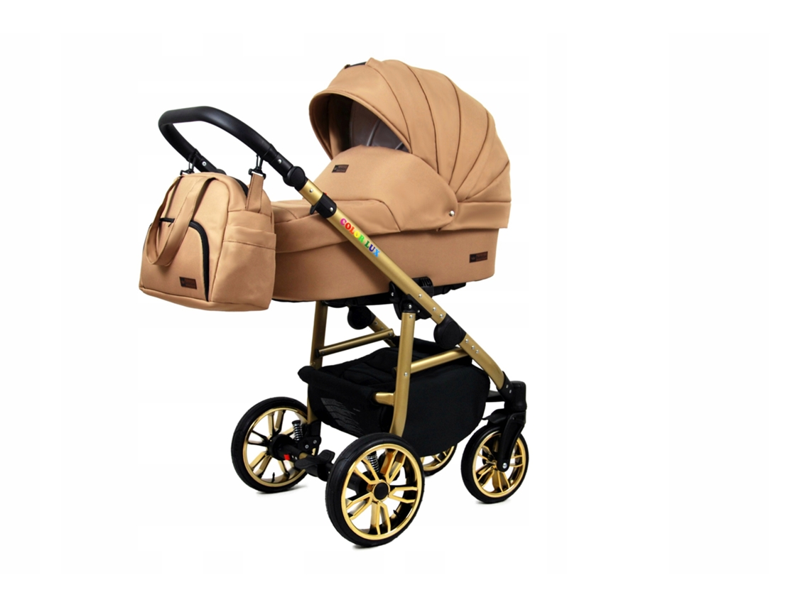 Carrinho de Bebé Multifuncional BABYLUX CLASSIC GOLD 4 Em 1 -Sand Pearl GOLD FRAME - Ajustável e dobrável Construção leve em alumínio - Acessórios