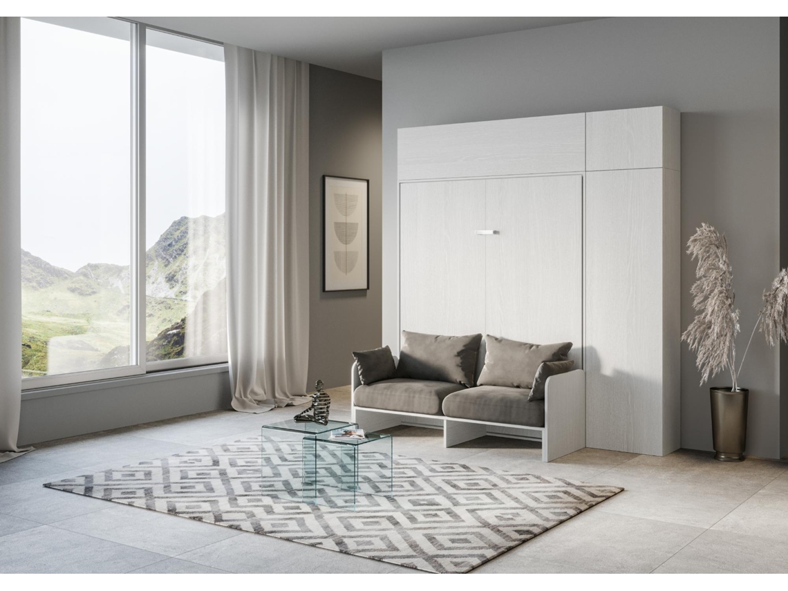 Cama Abatível 160 Vertical Sofà com Coluna ITAMOBY Kentaro Sofà (234 x 105 x 250 cm - Painéis em Melamina - Freixo Branco)
