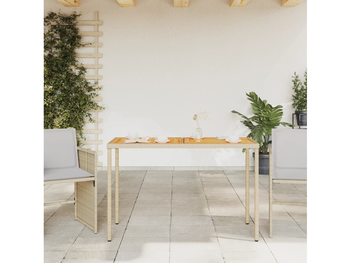 Mesa De Jardim Com Tampo De Acácia 115x54x74 Cm Vime Pe Bege