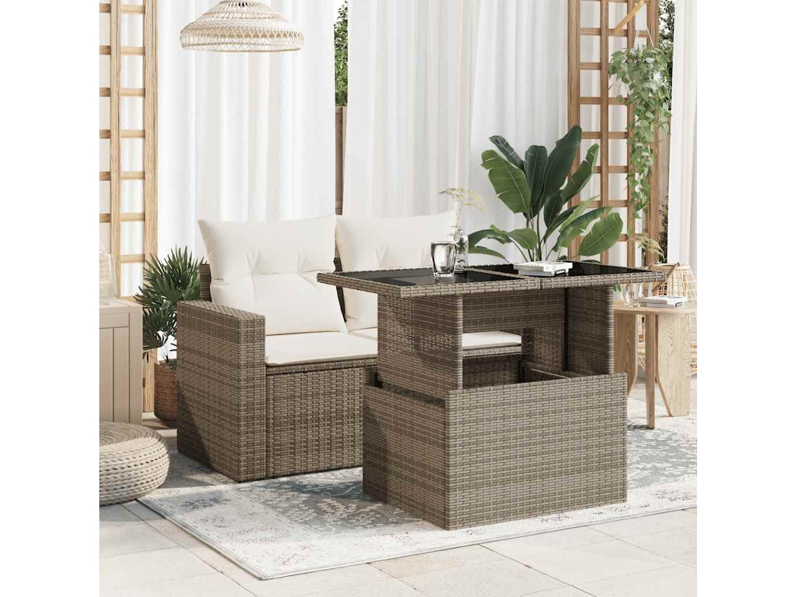 Mesa De Jardim Com Tampo De Vidro 100x55x73 Cm Vime Pe Cinza