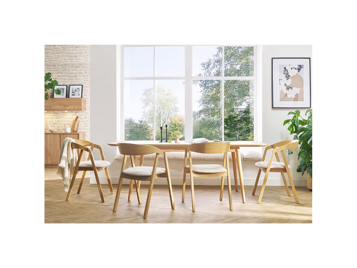 Mesa extensível retangular com extensões integradas em madeira de carvalho claro 160-210 cm ANK MILIBOO