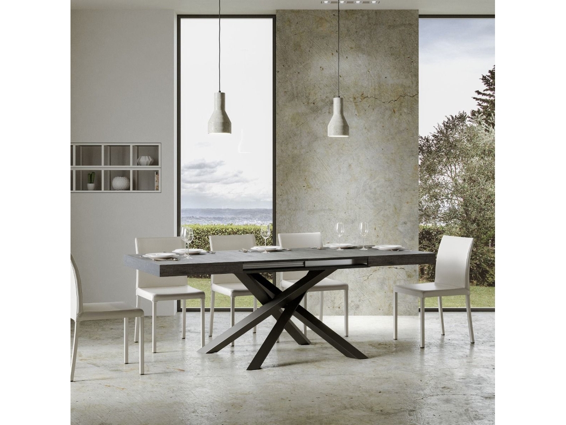 Mesa de Jantar Extensível 90X140/244 Cm Volantis Cimento Quadro Antracite