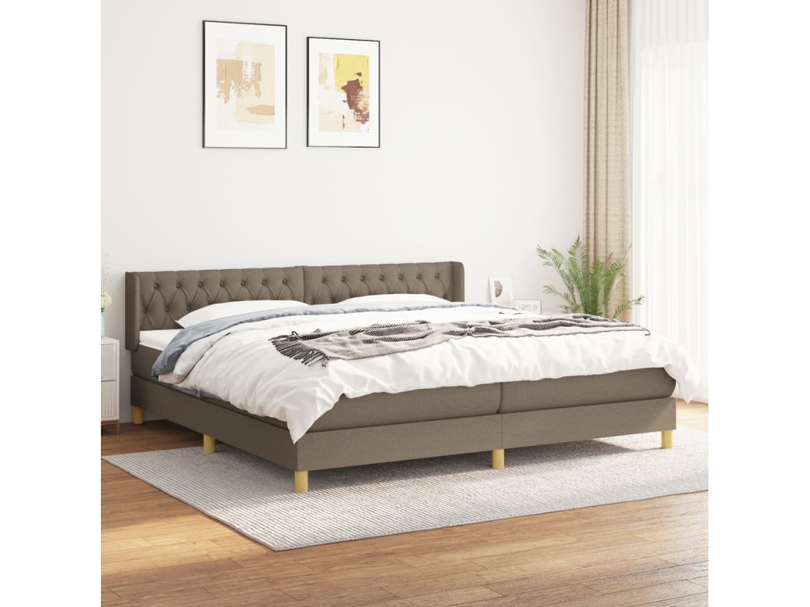 vidaXL Cama com molas/colchão 200x200 cm tecido castanho-acinzentado