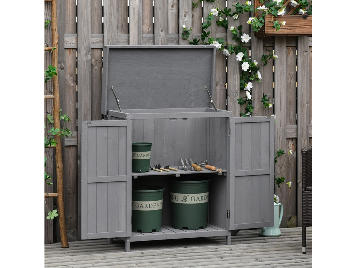 Armário de Armazenamento Madeira de Abeto cor Gris 74x43x88 cm OUTSUNNY