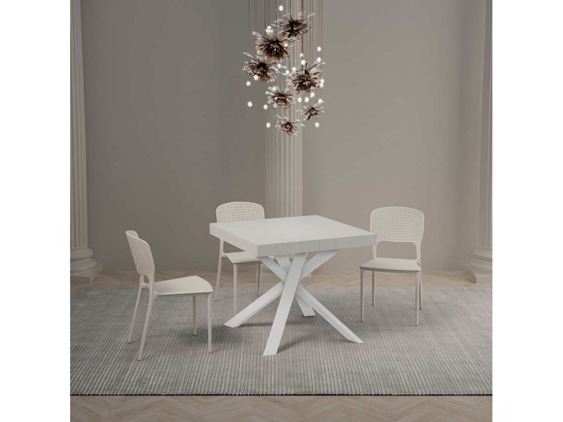Mesa de Jantar Extensível 90X90/194 Cm Clerk Premium Plano Cinza Branca Pernas Brancas ITAMOBY