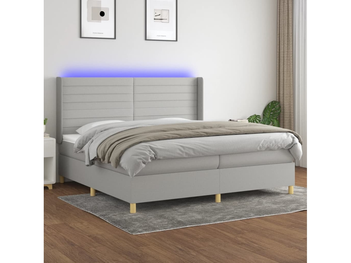Cama Box Spring VIDAXL (Cinzento - Tecido - 203 x 203 x 128 cm)