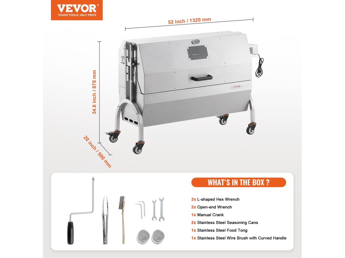 VEVOR Churrasqueira de Cordeiro Leitão Assado Grelhador 52W 90Kg Churrasco Elétrico