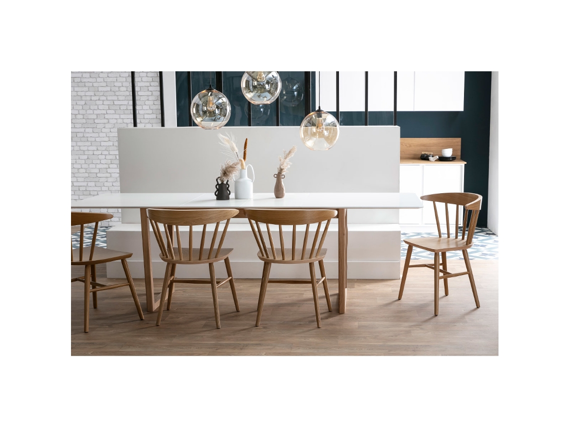 Mesa de jantar extensível madeira clara e branca L160-240 cm LAHO MILIBOO