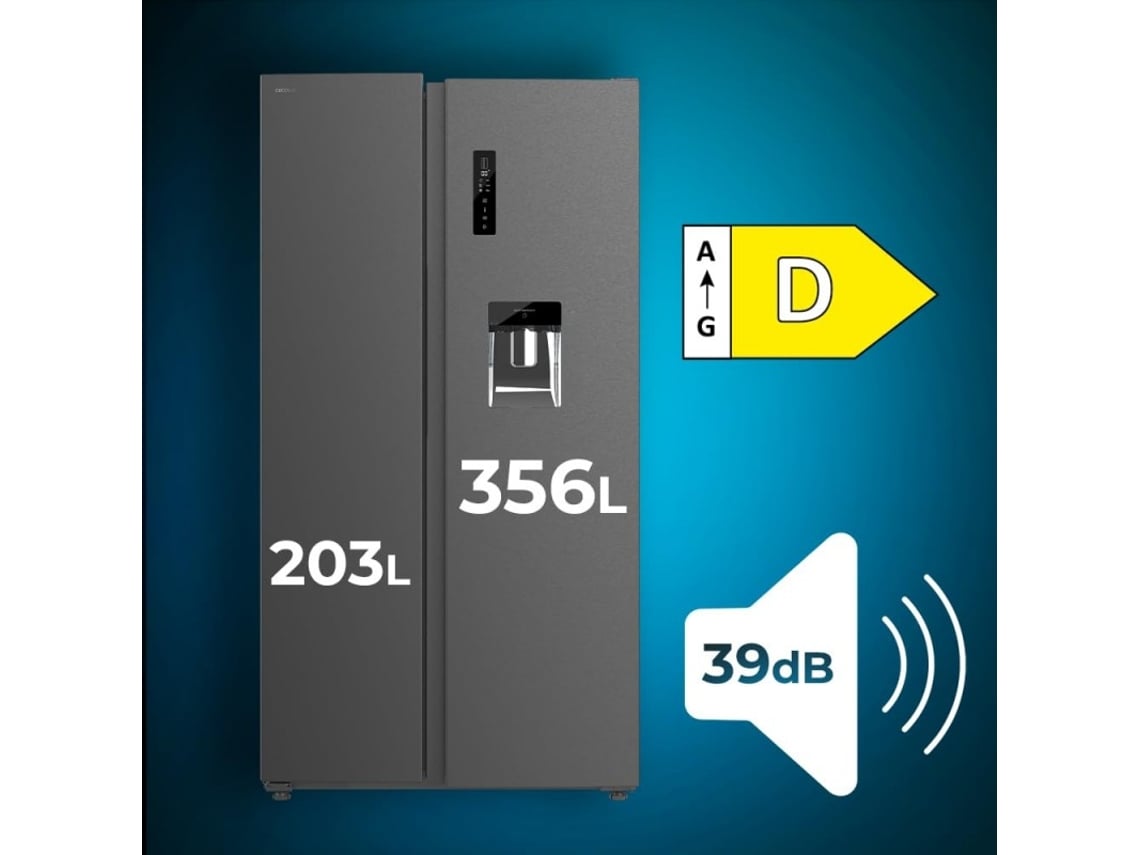 Frigorífico Americano Side By Side Dark com 559 L de Capacidade, 177 cm de Altura e 90 cm de Largura, Classe D com Sistema Multi Air Flow CECOTEC.