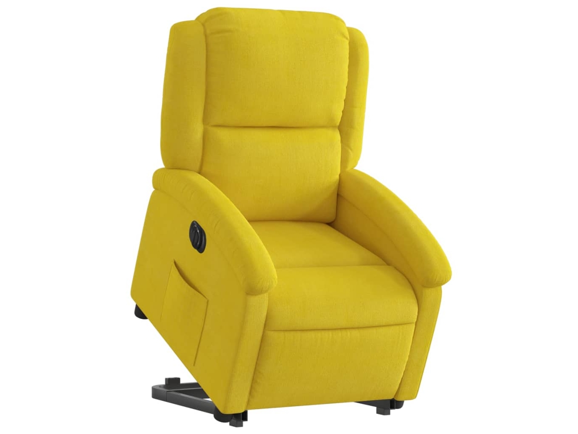 Poltrona reclinável elevatória elétrica veludo amarelo