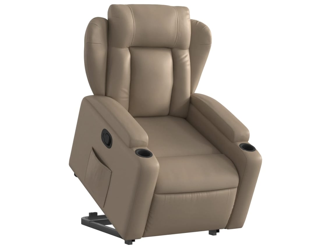 Poltrona reclinável elevatória couro artificial cor cappuccino