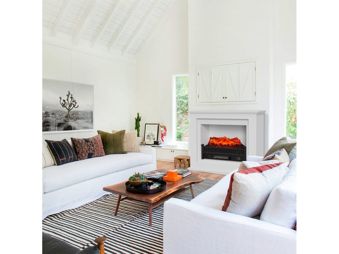 Kit de Lareira Elétrica com Moldura Branca e Decorativa para Parede KEKAI