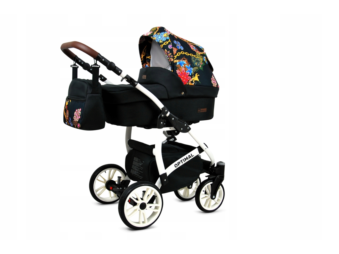 Carrinho De Bebé Multifuncional Babylux Optimal 4 Em 1 -gold Chain White Frame - Ajustável E Dobrável Construção Leve Em Alumínio - Acessórios