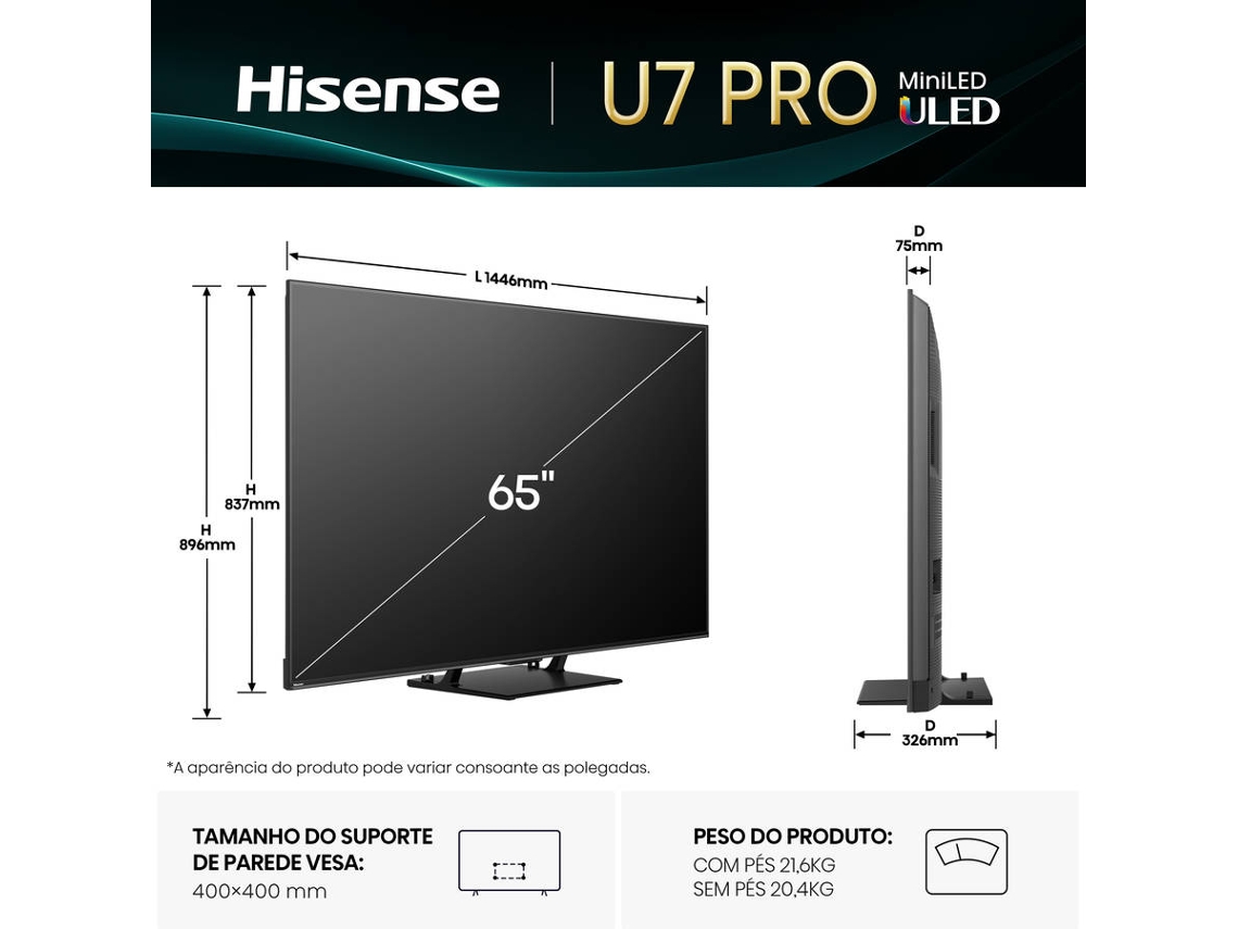 TV HISENSE 65U7Q PRO (ULED - 65'' - 164 cm - 4k Ultra HD - Smart TV)