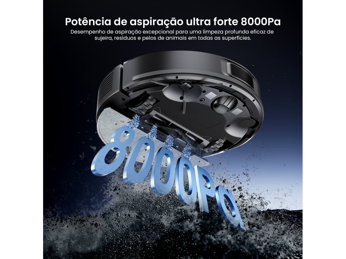 Aspirador Robô Proscenic Q10 8000Pa - LiDAR - Detecção de Obstáculos (Autonomia 200 min / 230㎡ - Preto)