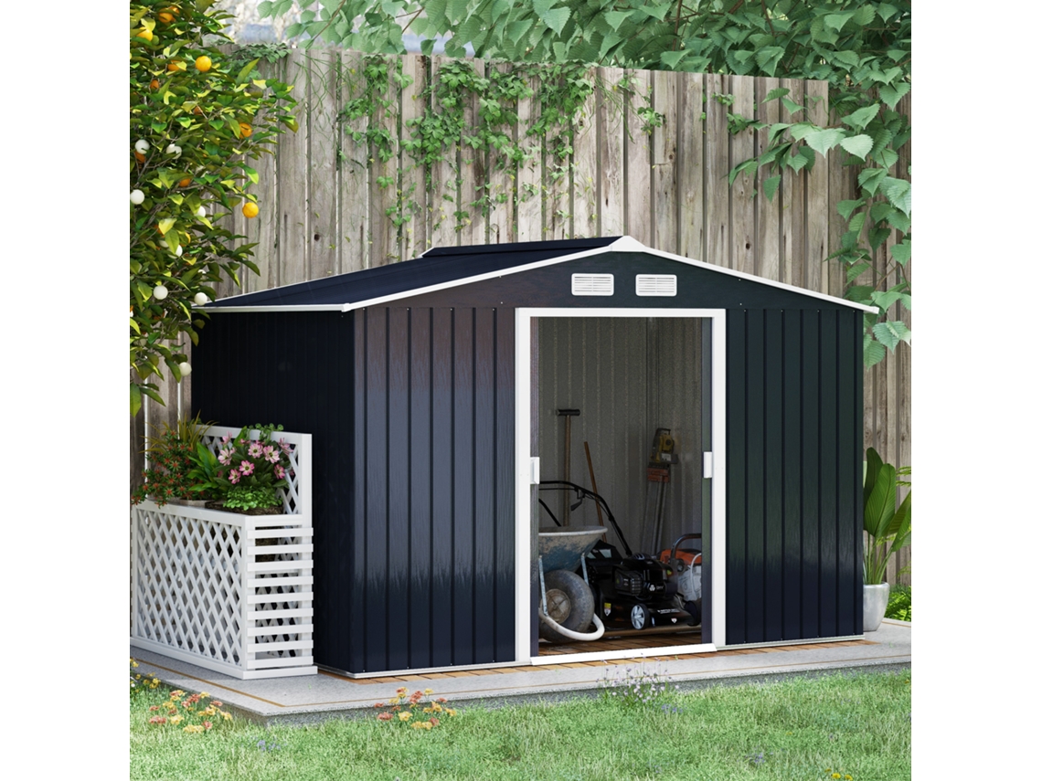 Abrigo de Armazenamento Aço Galvanizado e PP cor Gris 277x195x192cm OUTSUNNY