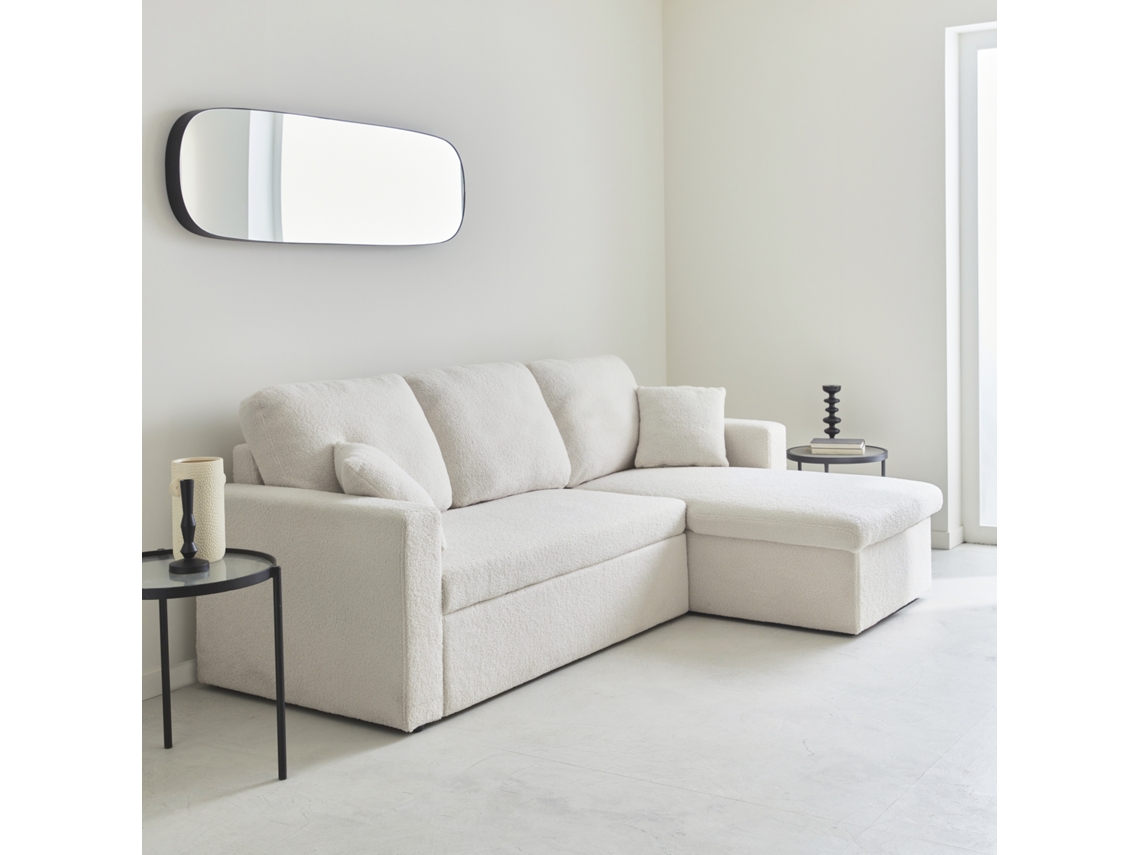 Sofá De Canto Convertível Com Caracóis Brancos SWEEEK (219 x 81 x 68 cm)