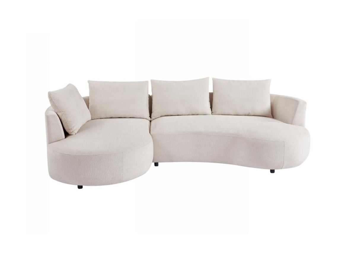 Sofá de canto esquerdo em veludo texturizado cor beige LOUSADO VENTE-UNIQUE (87 x 285 x 158 cm)