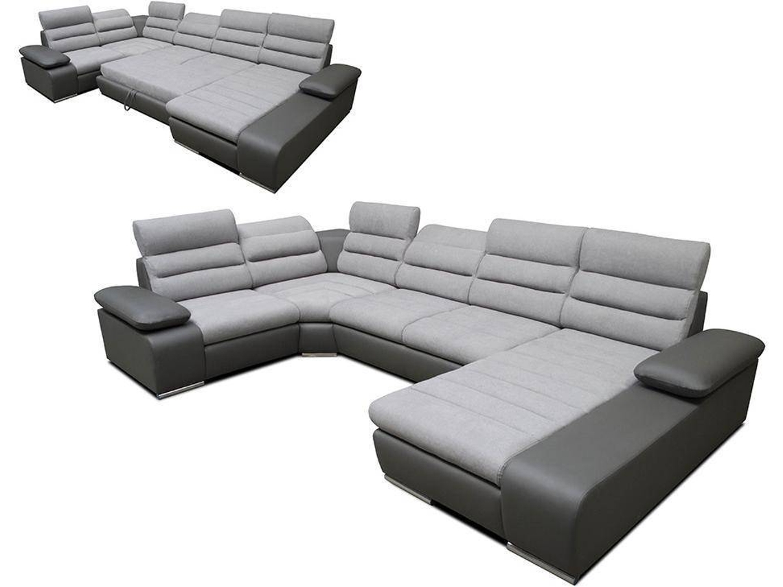 Sofá Cama Boileau VENTE-UNIQUE (Cinzento - Pele sintética - 362x217x100 cm/Dimensões da cama: 120 – 139 cm)