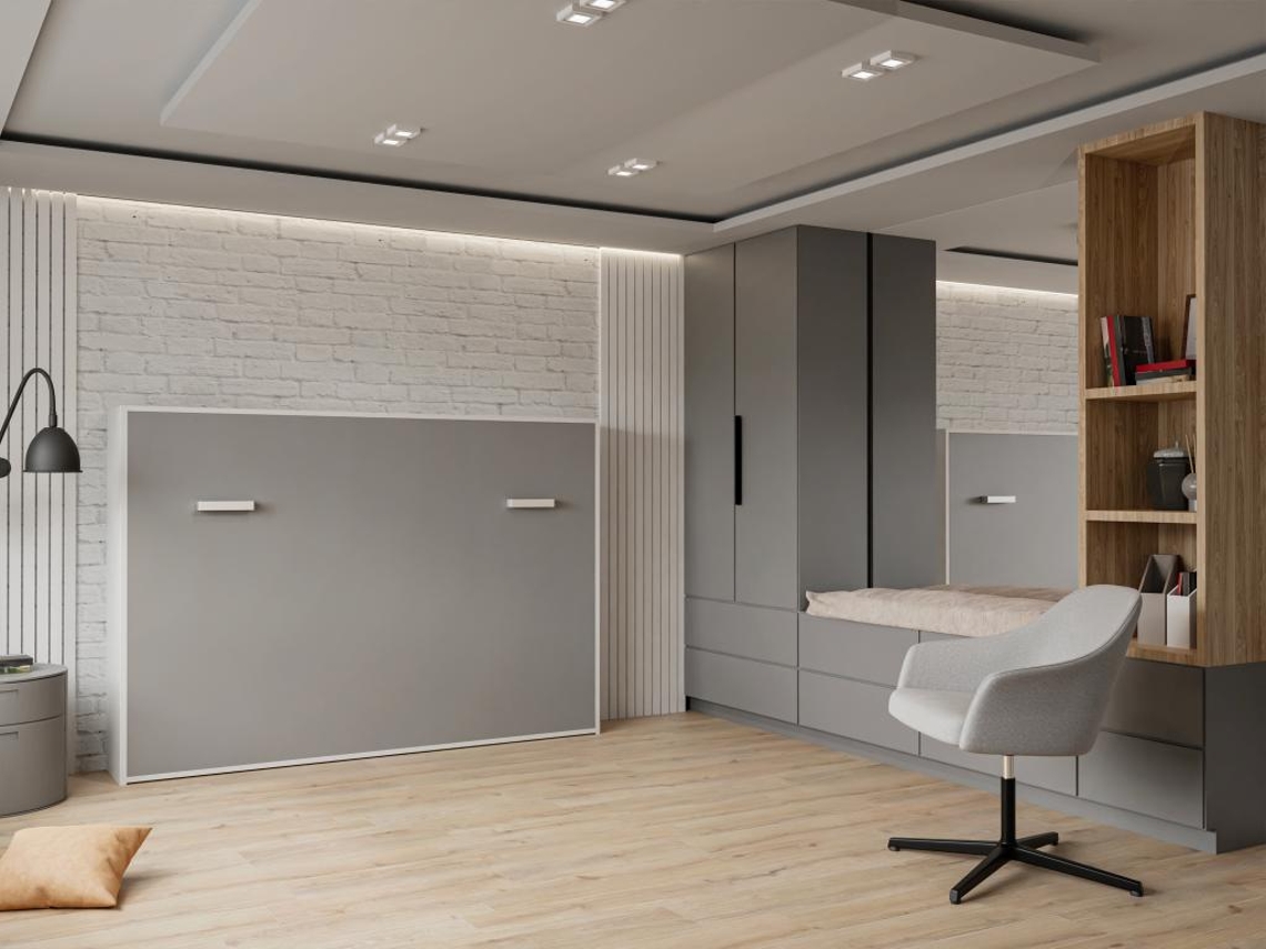 Cama embutida MALINA VENTE-UNIQUE Cinzento, Branco 140x200 cm - Sem colchão - Com sommier