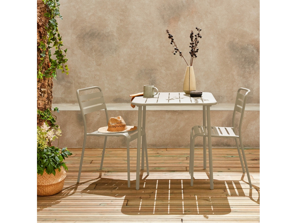Mesa de jardim em metal com 2 cadeiras, Beige SWEEEK