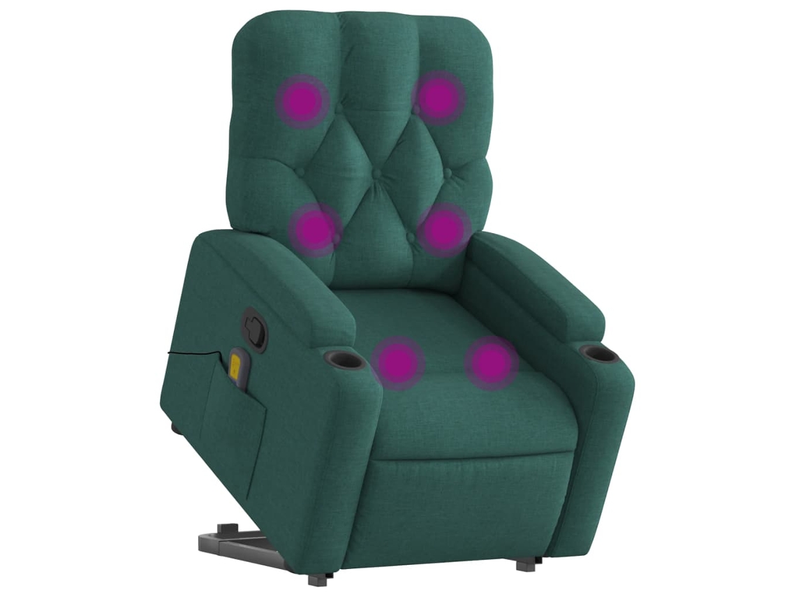 Poltrona reclinável elevatória de massagens tecido verde-escuro