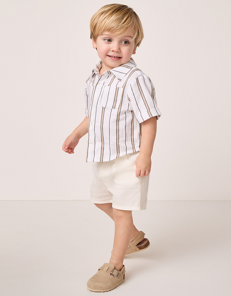 Organic Cotton Striped Shirt, Shorts & Bucket Hat Set (0–18mths)