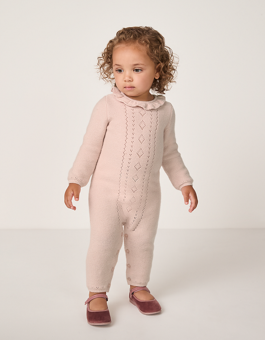 Organic Cotton Wool Pointelle Knitted Romper (0–24mths)