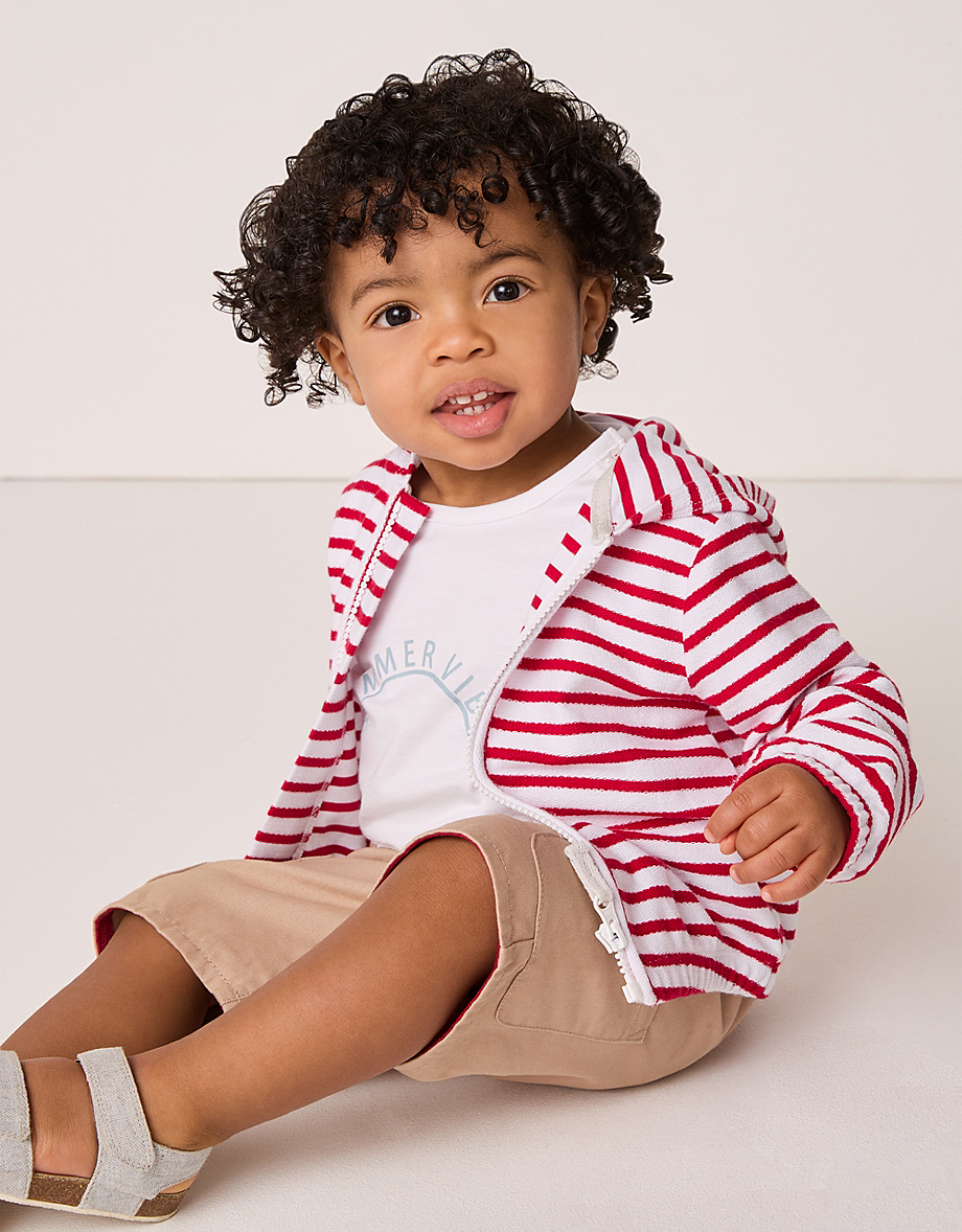 Organic Cotton Terry Stripe Zip Hoodie, Sun T-Shirt & Short Set (0–18mths)