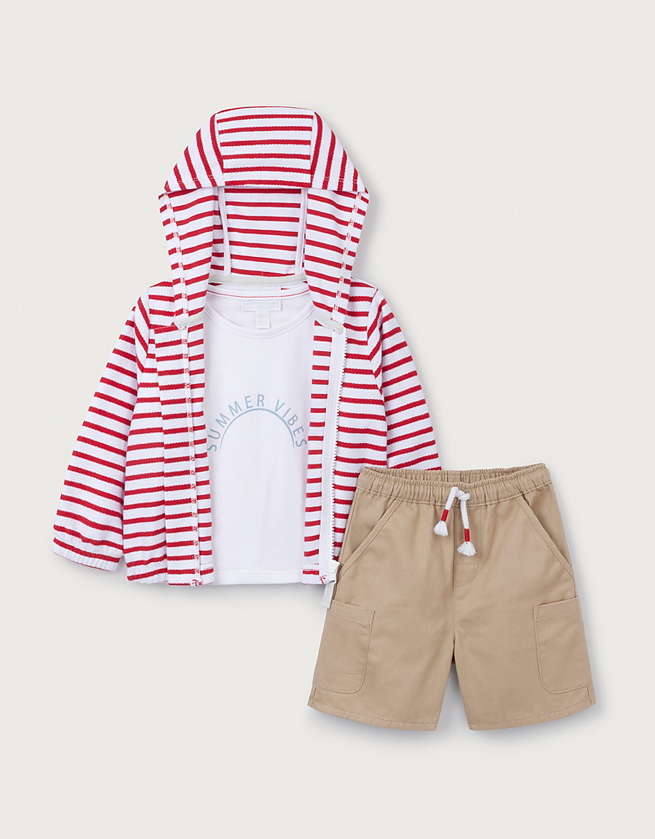 Organic Cotton Terry Stripe Zip Hoodie, Sun T-Shirt & Short Set (0–18mths)
