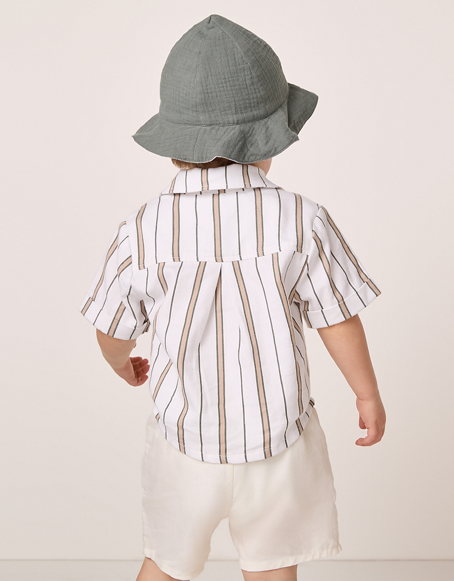 Organic Cotton Striped Shirt, Shorts & Bucket Hat Set (0–18mths)