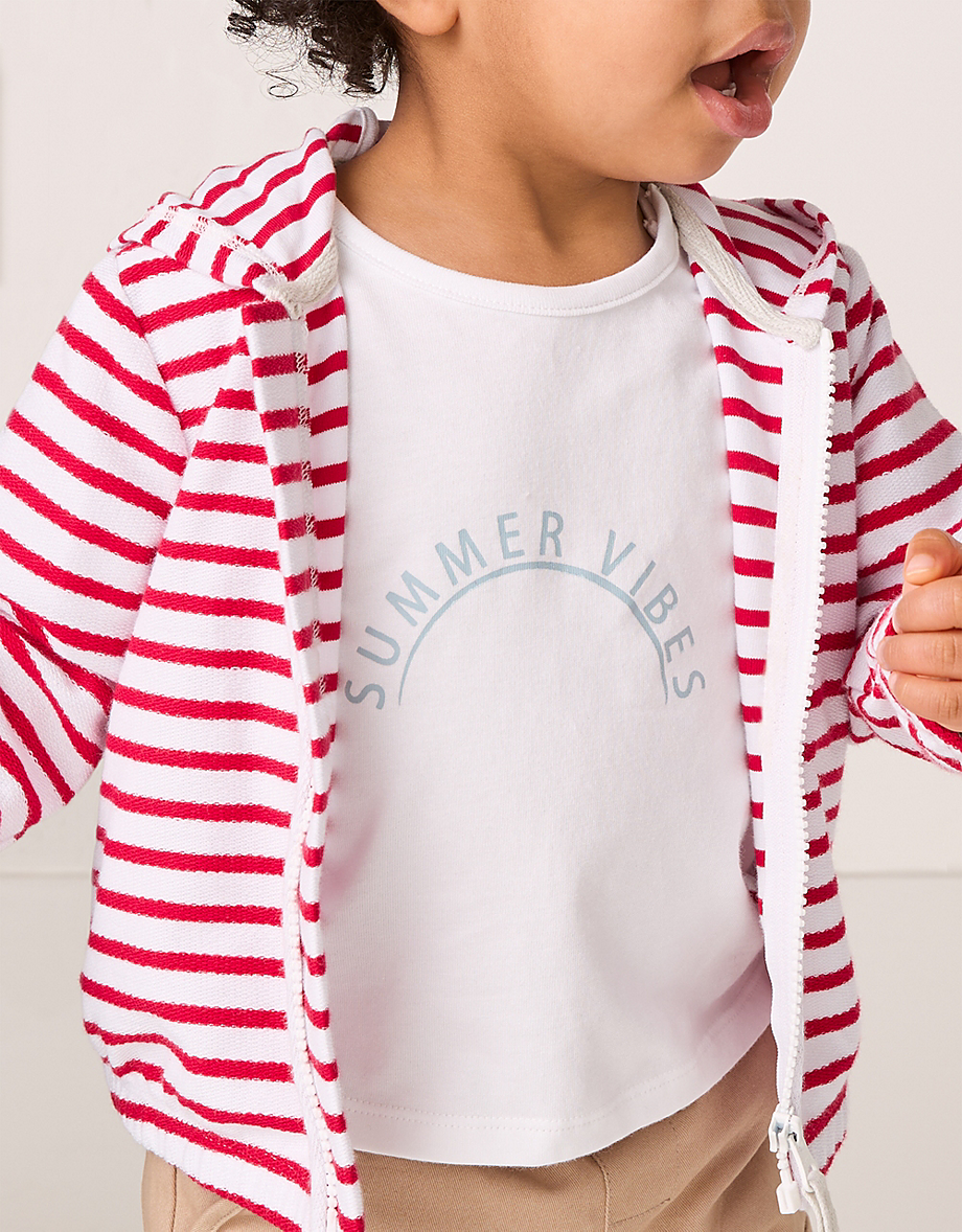 Organic Cotton Terry Stripe Zip Hoodie, Sun T-Shirt & Short Set (0–18mths)