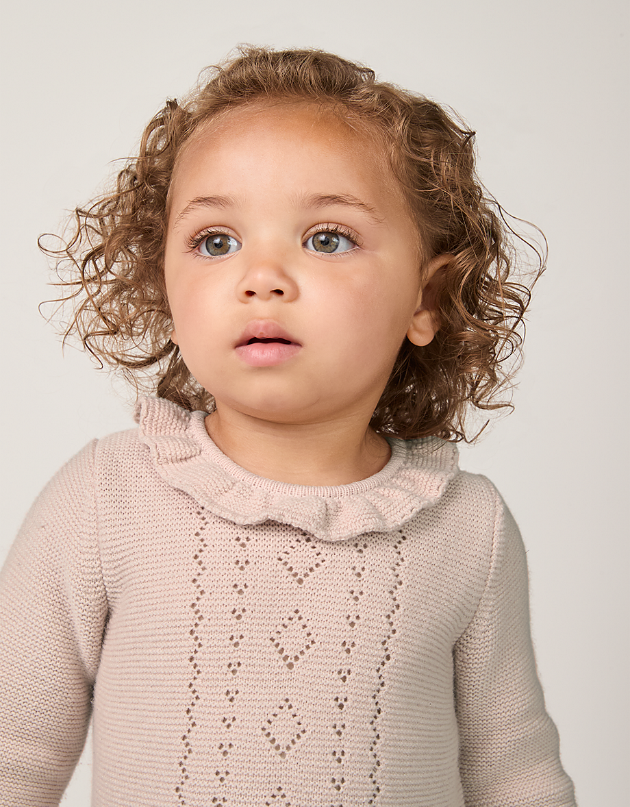 Organic Cotton Wool Pointelle Knitted Romper (0–24mths)