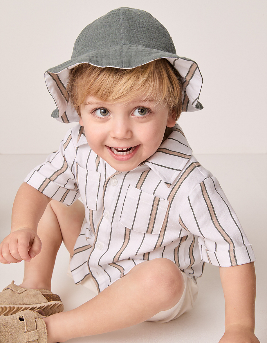 Organic Cotton Striped Shirt, Shorts & Bucket Hat Set (0–18mths)